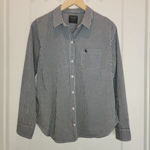 Abercrombie & Fitch‎ Women Gingham L Blue White Button Shirt Long Sleeve Preppy